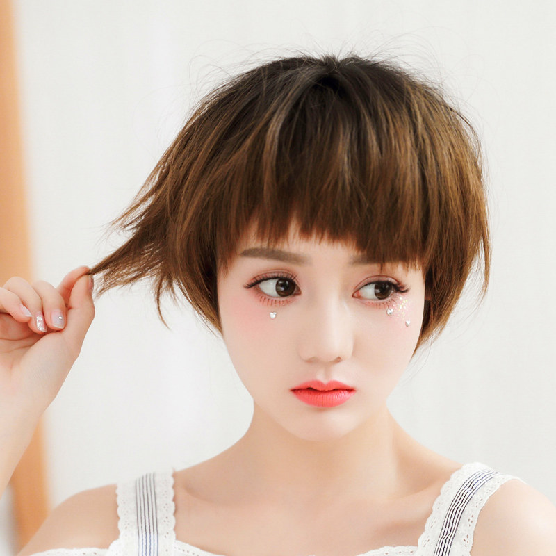 Wig women's summer short hair round face net red natural full head cover BOBO head Dog gnaw repair face fluffy BOBO head