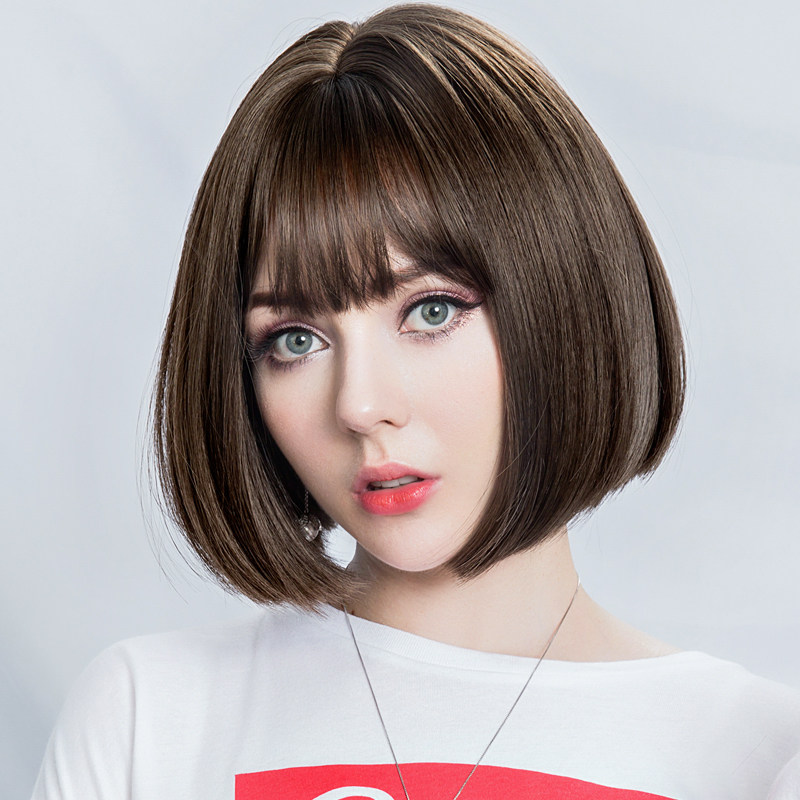 Wig short hair styling female full head cover type Bobo bobo head net red clavicle air Qi Banghai realistic wig set