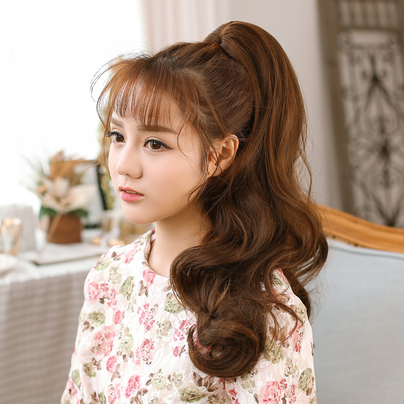 Wig Female long curly hair Big wave roll Ponytail strap Short roll medium long hair ponytail simulation hair realistic pear flower roll