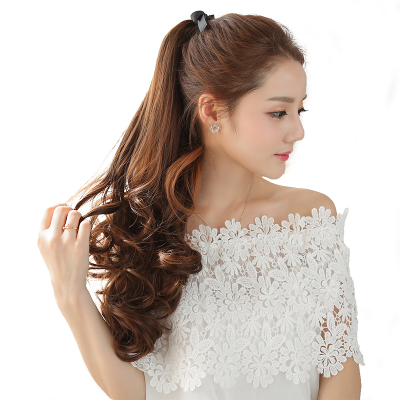 Wig Ponytail Female Long Hair Curly Hair Large Wave Temperament