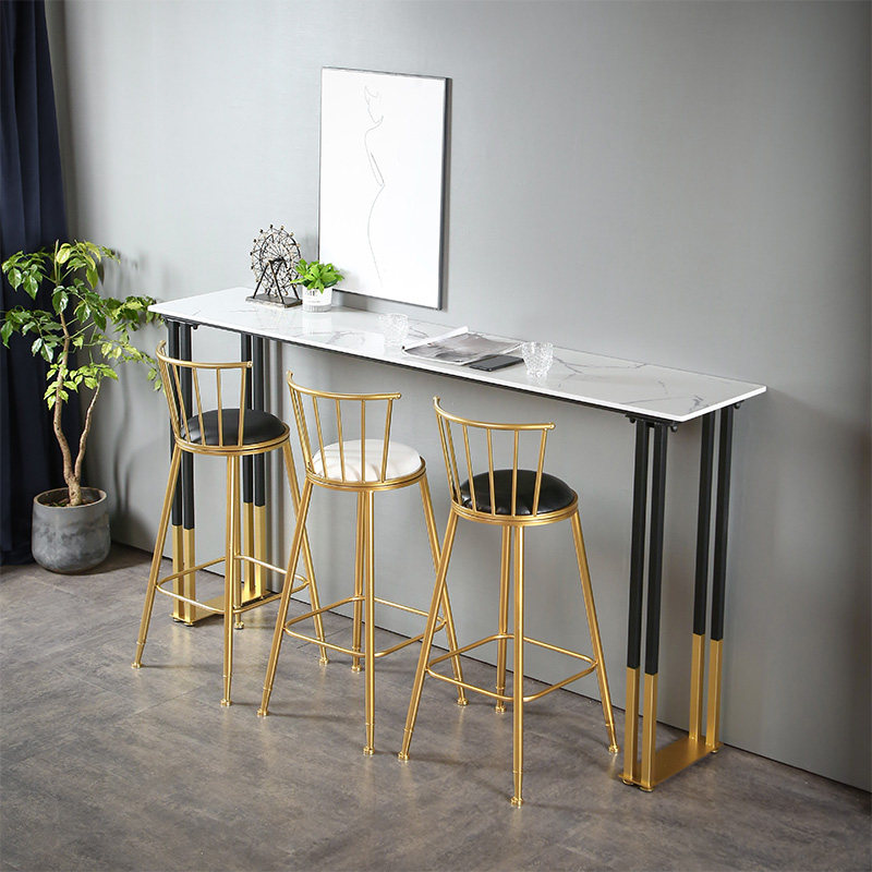 Nordic Marble Home Bar Table Chairs Outdoor Balcony Leaning Against Wall Strip Table Bar Milk Tea Shop Minima High Foot Table