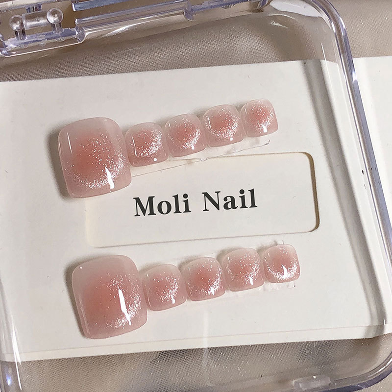 Molinail Peach Sweet Tea Cat Eye Blush Short Wearable Nails Toe Nails High-End Toe Nail Manicure Stickers