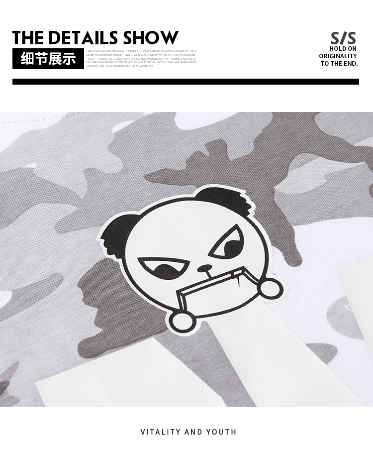 Mùa hè nam Tide thương hiệu gốc Ngụy trang Panda Letter In rộng Kích thước lớn Cổ tròn tay áo ngắn Sinh viên - Áo phông ngắn áo thun polo