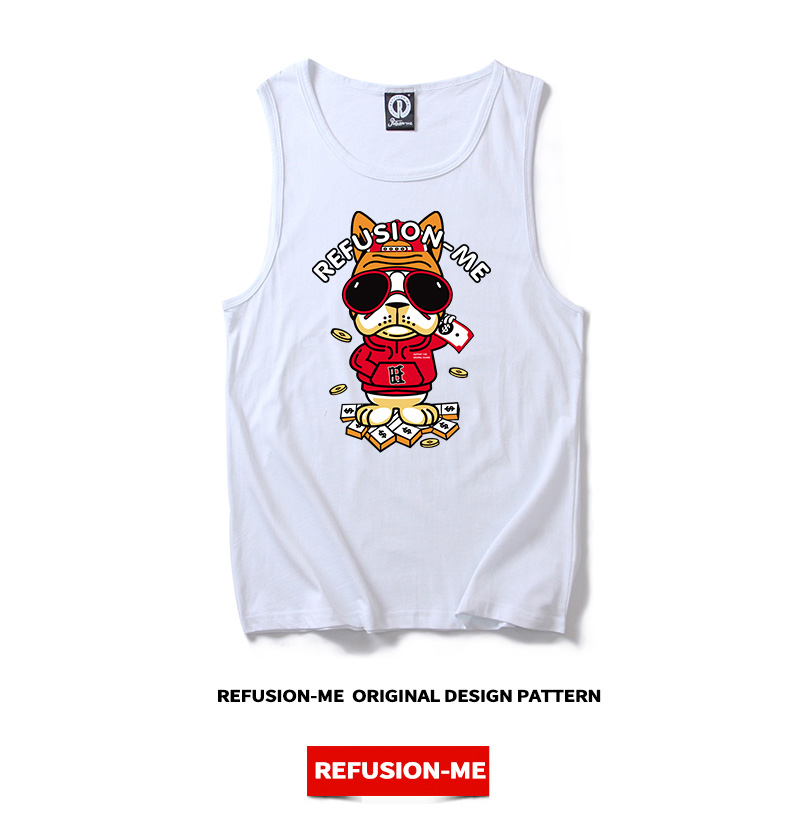 Tide dog năm thể thao bãi biển mồ hôi vest rộng kích thước lớn tiền con chó thời trang đường phố nam nữ áo 3 lỗ nam rộng nách