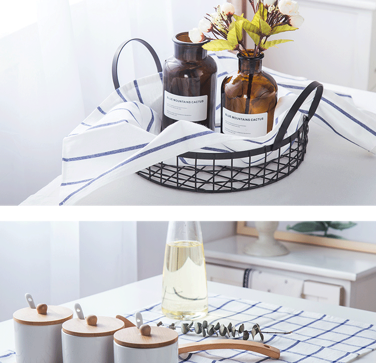 Đơn giản Nhật Bản kẻ sọc màu xanh và trắng sọc khăn ăn cotton linen mat bảng vải nhà vải che bảng vải Phương Tây khăn trải