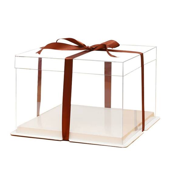 Transparent birthday cake box 4/6/8/10/12/14/16 inch double three-layer extra high plastic packaging box