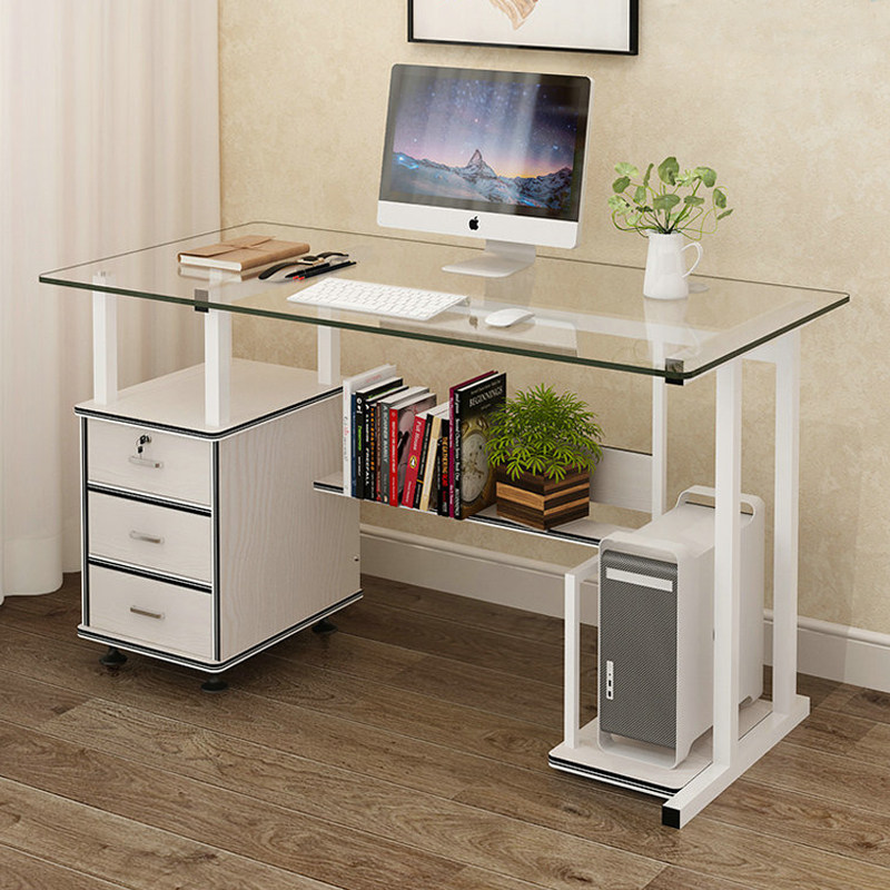 Desk tempered glass desktop computer desk with drawer home bedroom simple student study desk small office desk