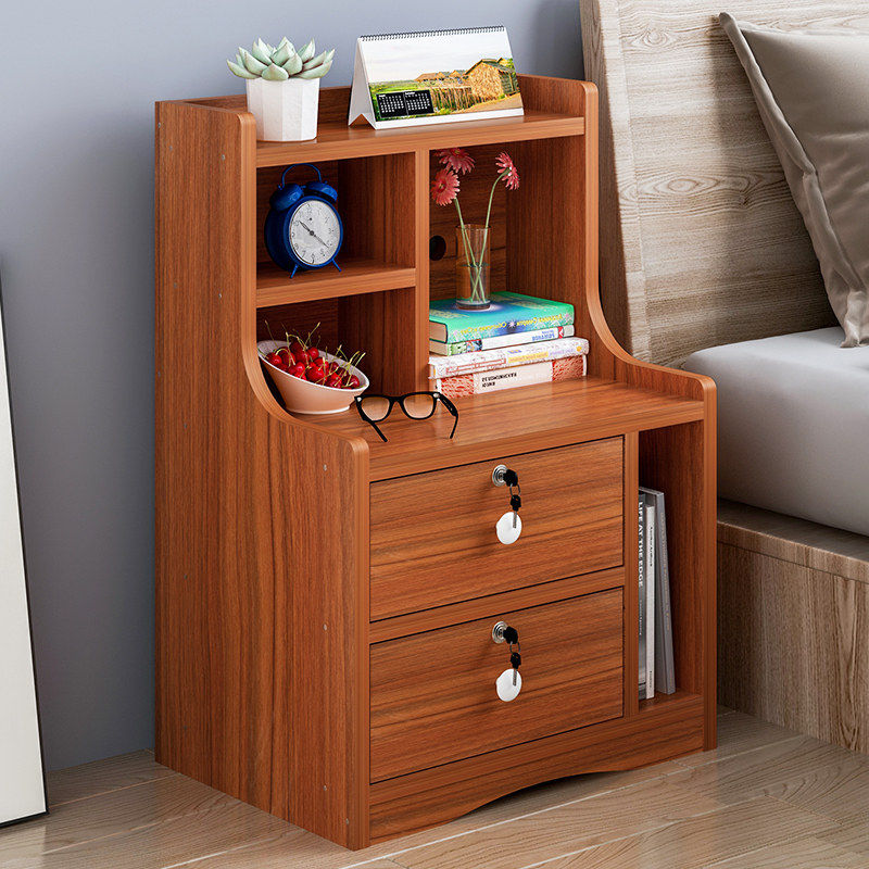 Nordic bed cabinet Simple modern small bedroom bed cabinet Simple multi-functional solid wood color economic shelf