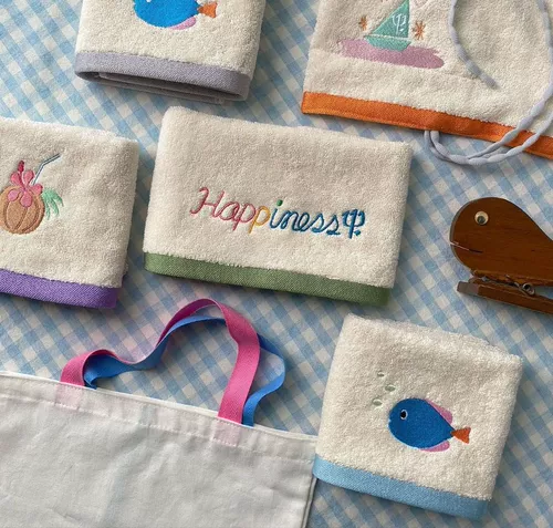 Милое детское мягкое полотенце от пота для детского сада для умывания для кожи ягодиц, с вышивкой