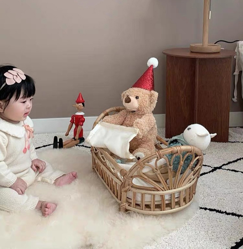 Farfart South Korea Ins dolls rattan choreography photography imported Indonesians posing as a family wine small bed Nordic style doll bed