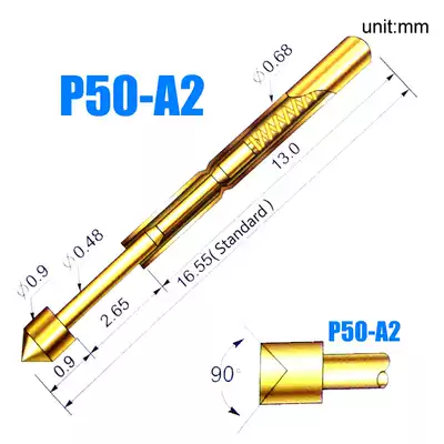Huarong gold-plated probe PA50-A2 (cup head) test needle tube 0 68mm total length 16 55mm
