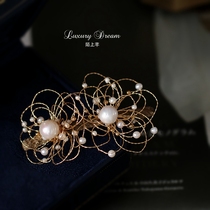 Strange fashion temperament retro Baroque hairclip woven Pearl cross clip hair accessories headgear top clip