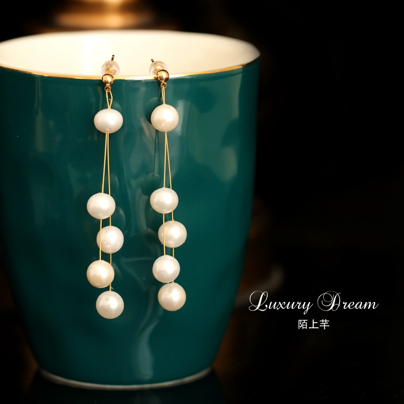 Strangeness NATURAL FRESH WATER PEARL EARNAIL WITH NEW LONG VERSION EAR ORNAMENT TEMPERAMENT ELEGANT LITTLE EARBUDS