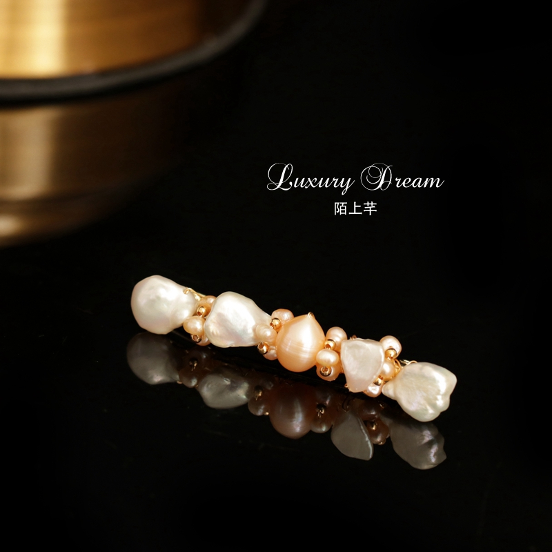 Baroque Profiled Pearls Hairpin Clip-Clip Retro Natural Clip Headwear Elegant Minimalist Side Clip