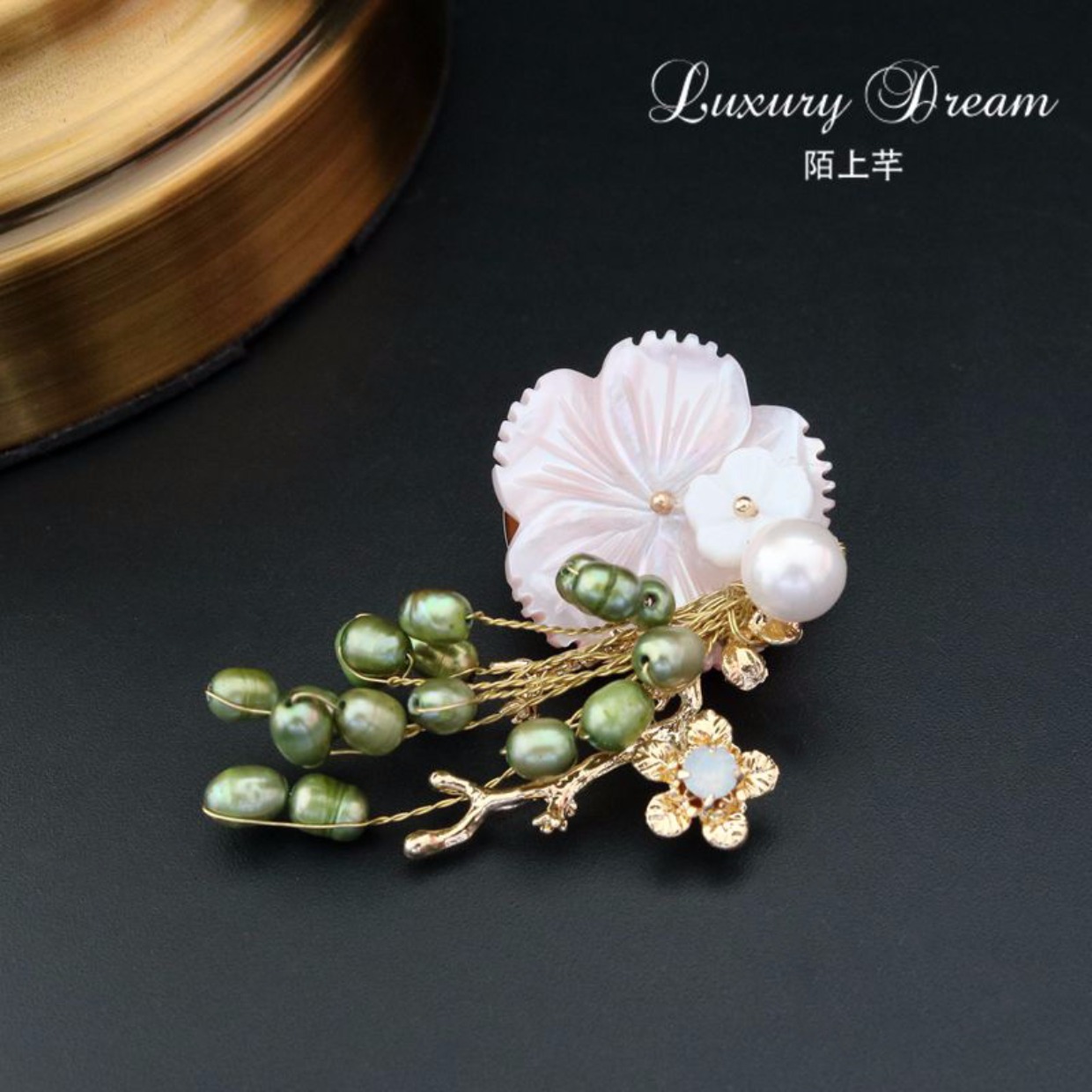 Điệu nhảy solo của Rose! Vỏ ngọc trai nước ngọt tự nhiên retro phụ kiện hoa trâm ghim cài áo vest nam cao cấp