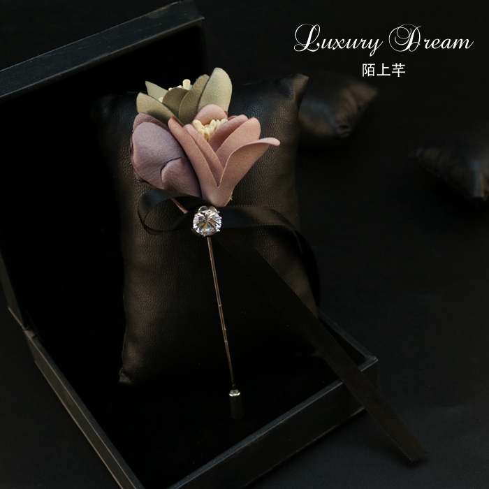 Hoa rừng dài pin trâm ruy băng satin rhinestone pin trâm Thiết kế trang sức nữ chính phụ kiện cài áo nữ