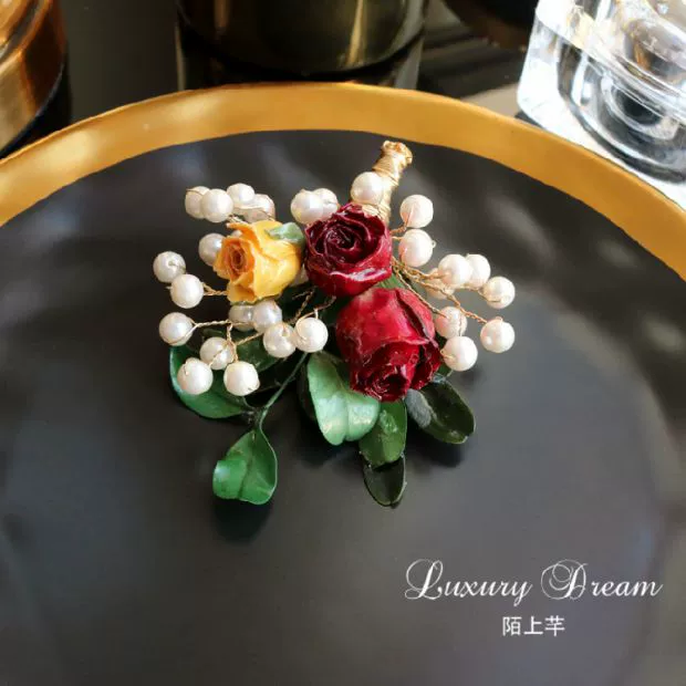 Boutonniere, đám cưới, cô dâu chú rể cao cấp, hoa vĩnh cửu châu Âu xinh đẹp, ngọc trai, bạn gái, phù dâu, pin trâm - Trâm cài