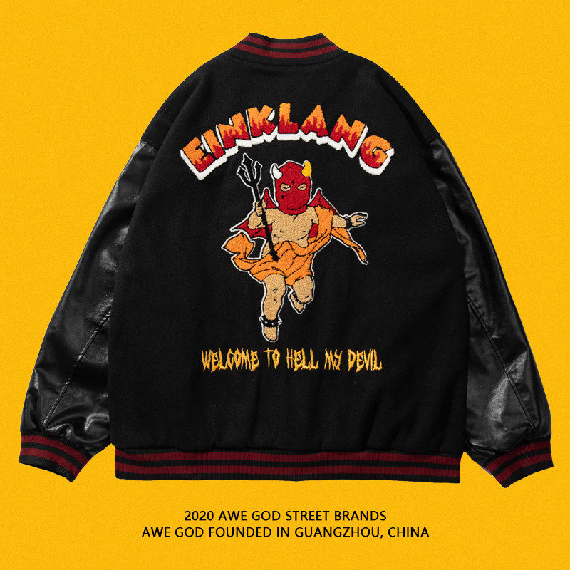 AWE GOD national tide American street angel devil high street vibe niche design sense baseball uniform loose couple