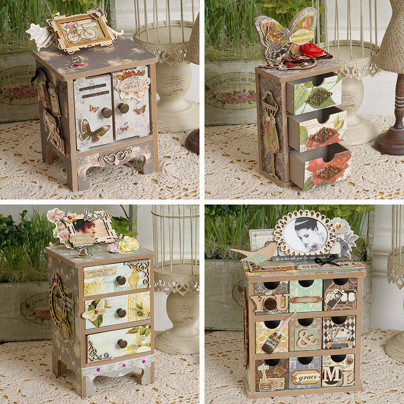 European wooden drawer storage box office desktop sundries finishing Nordic retro decoration mini cabinet