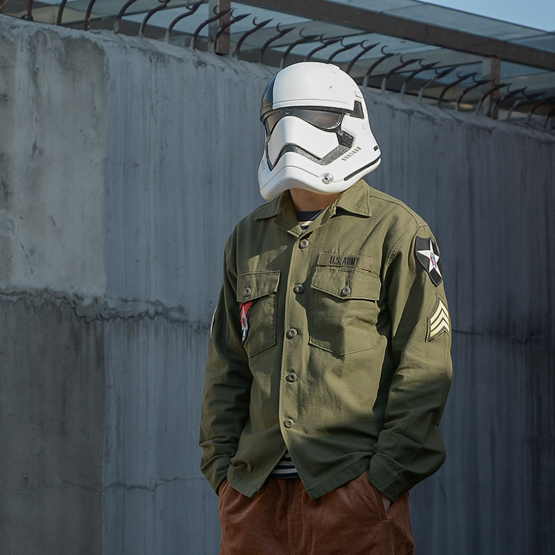 American Retro Classic Replica Patch Og107 Long-Sleeve Shirt, Soft Cotton Work Shirt, Army Embroidery Patch