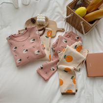 Girls Pajamas autumn and winter girl Western style cotton thickened Qiuqiu Qiu pants tracksuit set children Winter pajamas