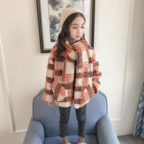 Girl coat autumn and winter 2019 new middle and big children Foreign style fashionable lamb cashmere thick childrens winter coat