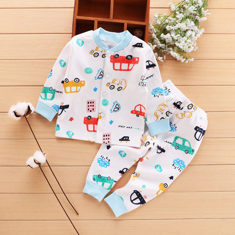 Baby clothes autumn and winter pair of cardigans to the door girl boy baby underwear autumn clothes sanitary pants cotton bottoming suit pajamas