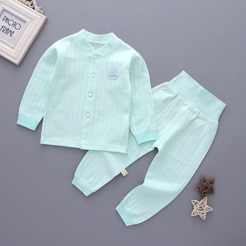 Baby cotton cardigan autumn clothes and long johns children's stand-up collar pajamas top boys and girls underwear set autumn and winter - Taobao