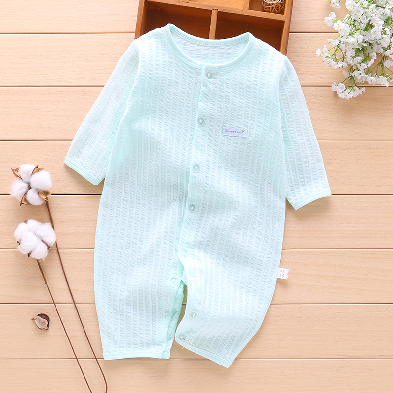 Bông bé jumpsuit mùa hè phần mỏng áo romper dài tay cắt quần bé onesies đồ ngủ mỏng