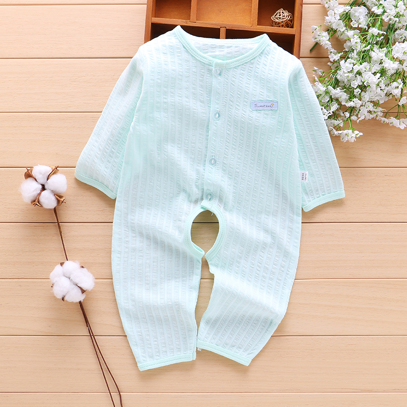 Bông bé jumpsuit mùa hè phần mỏng áo romper dài tay cắt quần bé onesies đồ ngủ mỏng