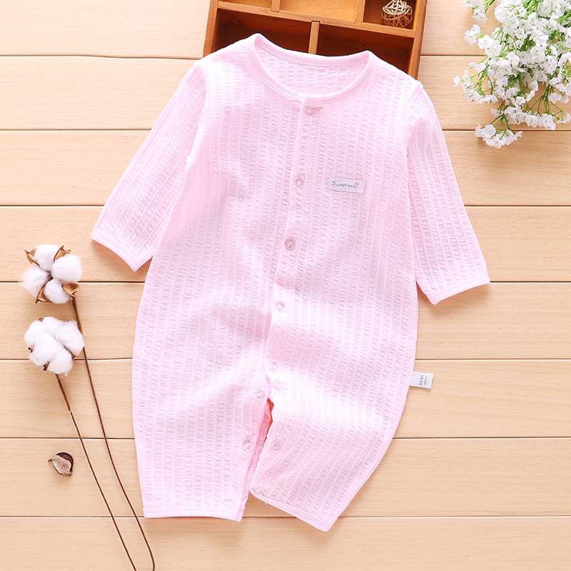 Bông bé jumpsuit mùa hè phần mỏng áo romper dài tay cắt quần bé onesies đồ ngủ mỏng