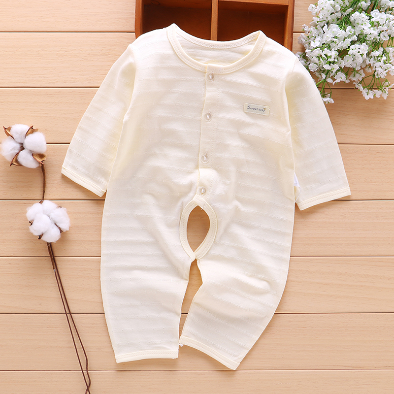 Bông bé jumpsuit mùa hè phần mỏng áo romper dài tay cắt quần bé onesies đồ ngủ mỏng