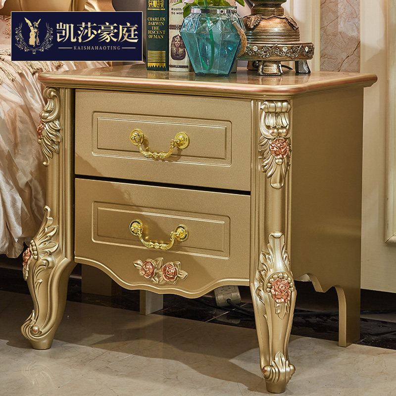 European-style bedside table carved luxury high-end villa storage storage bedroom furniture bedside cabinet multi-functional drawer