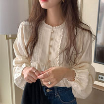 Fa-стиль ретро 2024 весна осень новая корейская ветряная ласковая рубашка с белым дизайном