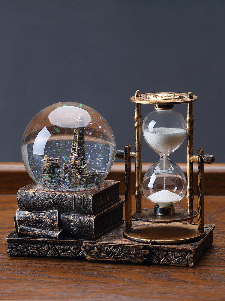 Vintage crystal ball hourglass timer Office desktop room decoration Personalized wine cabinet Living room creative ornaments