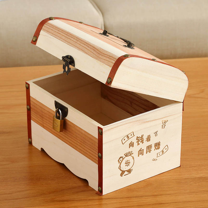 With lock containing box wood box Wooden Case Document Finishing Box Wooden password storage box Desktop collector with small