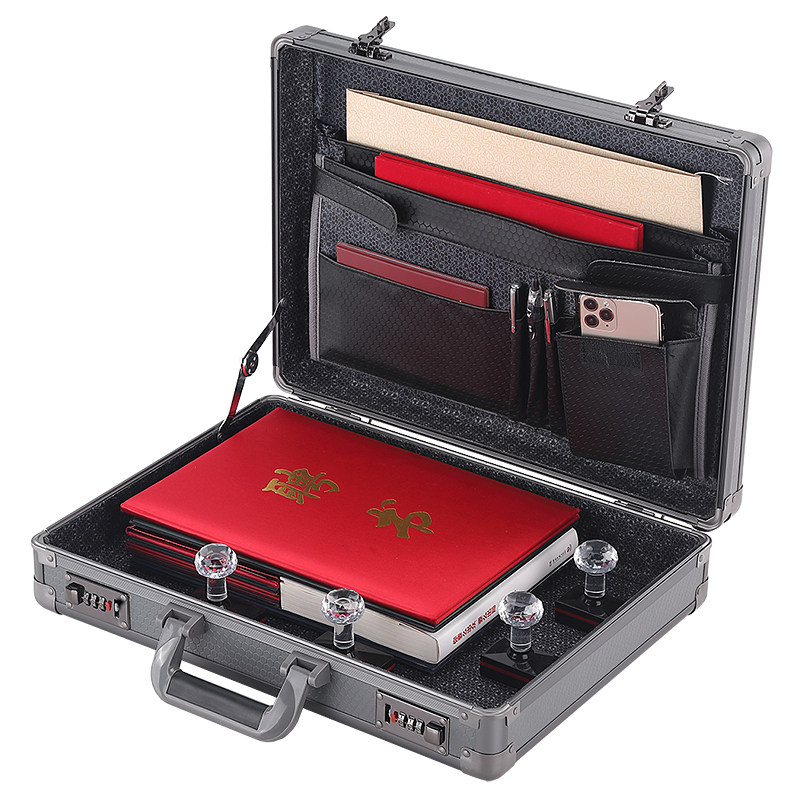 書類、ビジネスファイル、保険証、ノートパソコンなどを収納できる、手持ち式ダイヤル錠ケース、アルミ合金ケース、メンズレザーバッグ