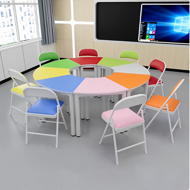 Colorful Circular Group Counseling Room Activity Tables, Student Training and Tutoring Classes, Recorded Lecture Classroom Desks and Chairs