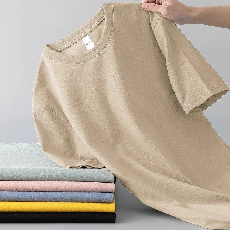 Новинка 2025 года, мужская футболка большого размера с короткими рукавами и круглым вырезом, однотонная верхняя одежда, летняя трендовая свободная хлопковая футболка с коротким рукавом