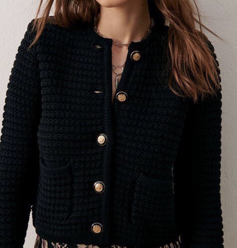 B Brand Original D Early Autumn New Style Chanel-Inspired Padded Shoulder Short Cardigan with Metal Buttons, Thick Knit, Slimming Effect Sweater