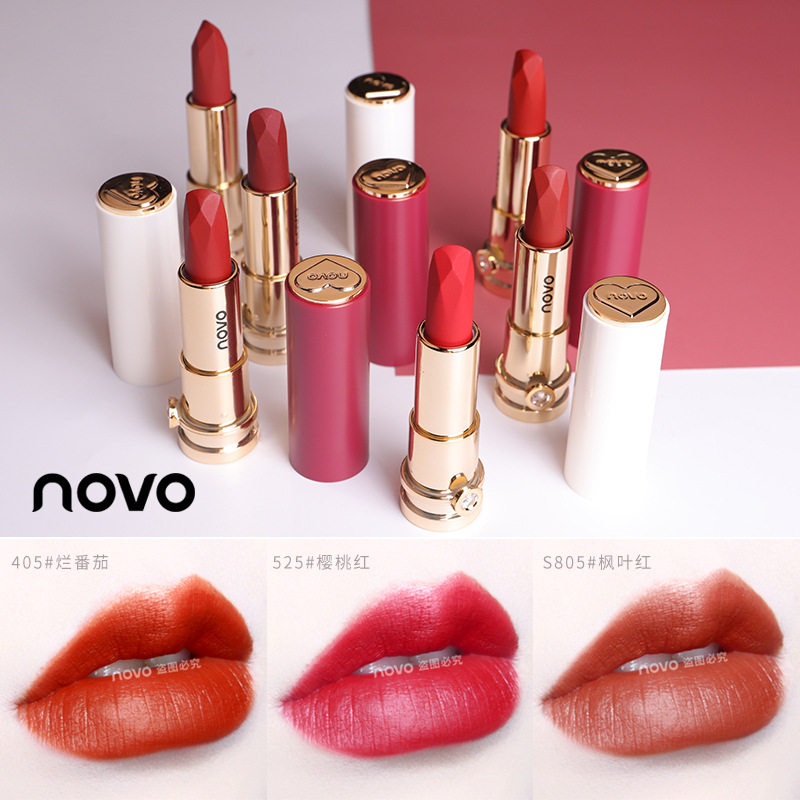 NOVO gem small white tube small red tube moisturizing lipstick long-lasting female student models affordable lipstick velvet matte matte