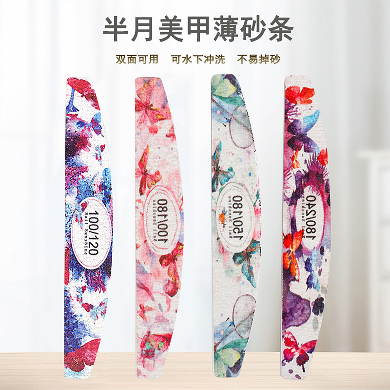 Nail Art Sanding Strips, Colored Ink, Half-Moon Wood Pieces, Splash Ink, Polishing, Nail File, Beginner Polishing Tool, Thin Type