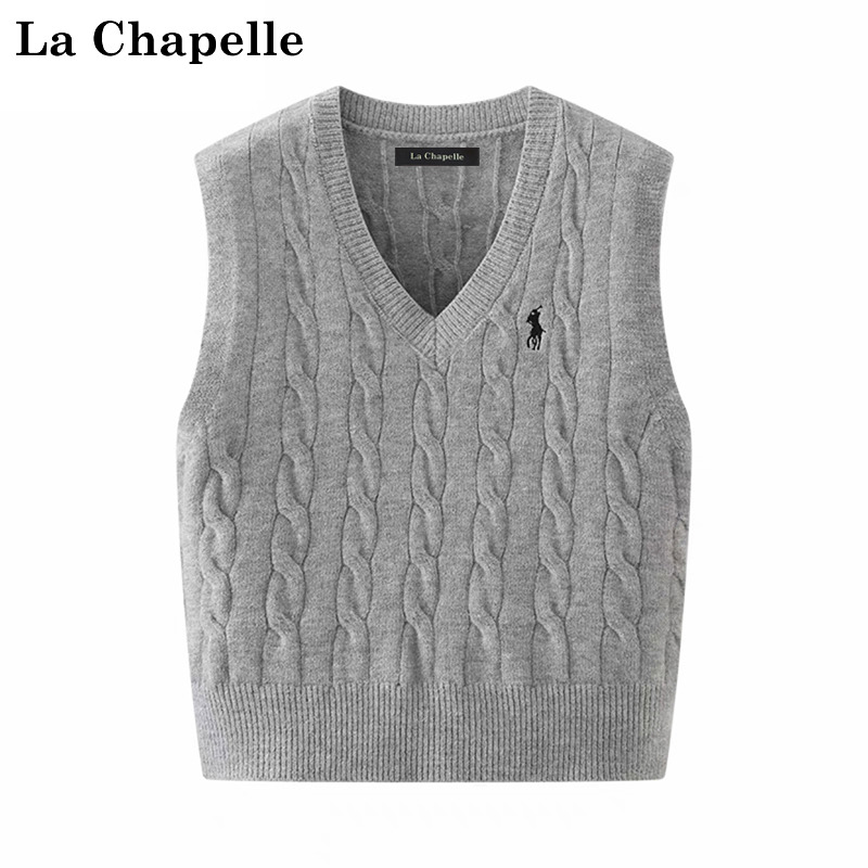 La Chapelle グレー セーターベスト レディース ニットベスト アウター 無地 春秋スタイル ベスト