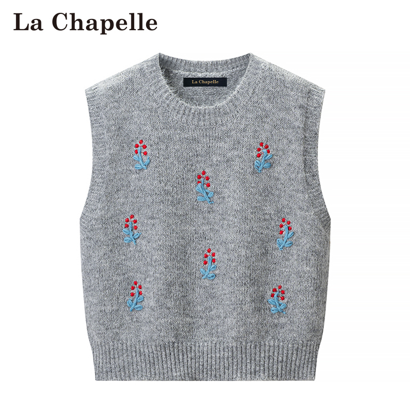 La Chapelle Spring New Embroidered Knit Vest for Women, Layered Outerwear, Sleeveless Sweater Top