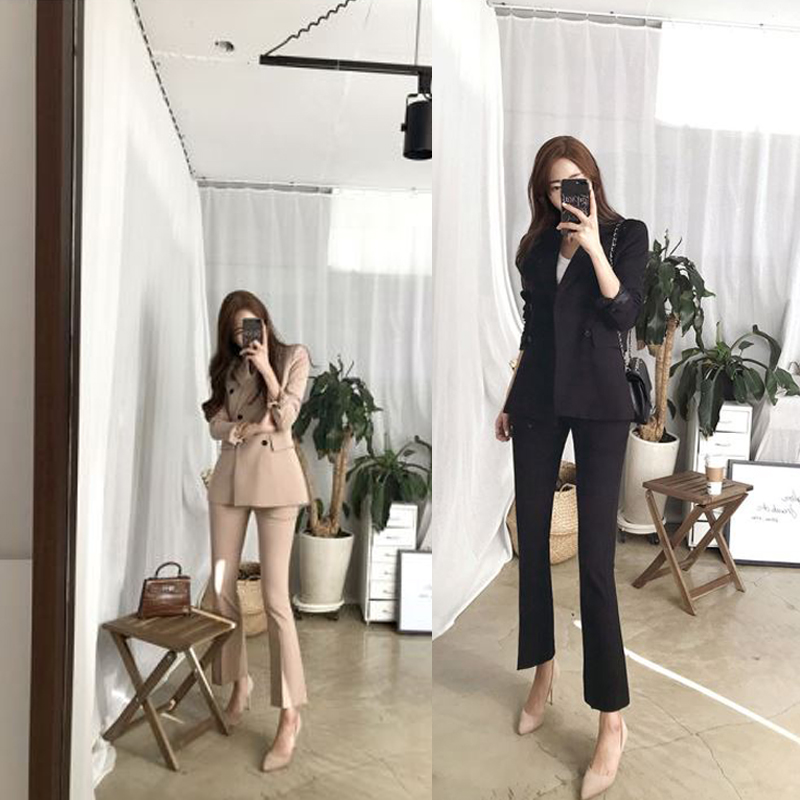 Châu Âu ga 2018 thu đông mới thời trang áo mỏng nhỏ phù hợp với áo khoác nữ tính khí giản dị quần âu phù hợp chuyên nghiệp shop thời trang nữ