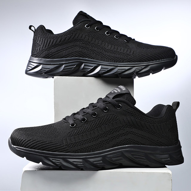 ເກີບຜູ້ຊາຍຍີ່ຫໍ້ spring air cushion shock-absorbing sports shoes mesh breathable anti-odor mesh shoes black size large size men's work shoes