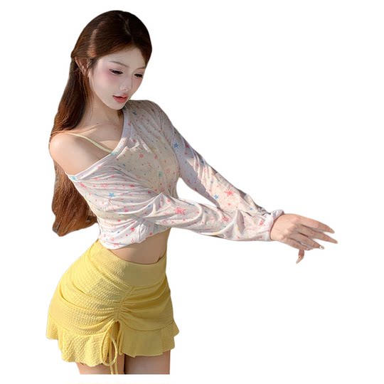 New Style Pure Desire Star Long-Sleeve Cover-Up Split Bikini Three-Piece Set, Flattering and Sexy, Suitable for Island Vacation and Hot Spring Swimwear