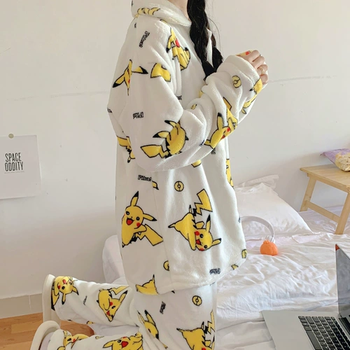 Милая демисезонная коралловая бархатная удерживающая тепло фланелевая пижама для влюбленных, увеличенная толщина