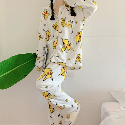 Милая демисезонная коралловая бархатная удерживающая тепло фланелевая пижама для влюбленных, увеличенная толщина