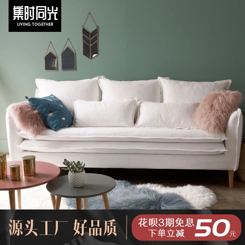 Đơn giản cho căn hộ nhỏ sofa phòng khách nhỏ kiểu Ý tối giản tiết kiệm cho ba người phong cách Bắc Âu vải lanh và vải sofa nghệ thuật - Ghế sô pha